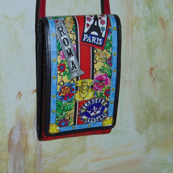 Brighton Postcard Love Amor Black Red Leather Flap Crossbody Messenger Purse - Picture 4 of 10